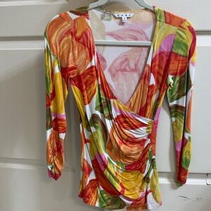 CAbi Multicolor Floral V-Neck Blouse